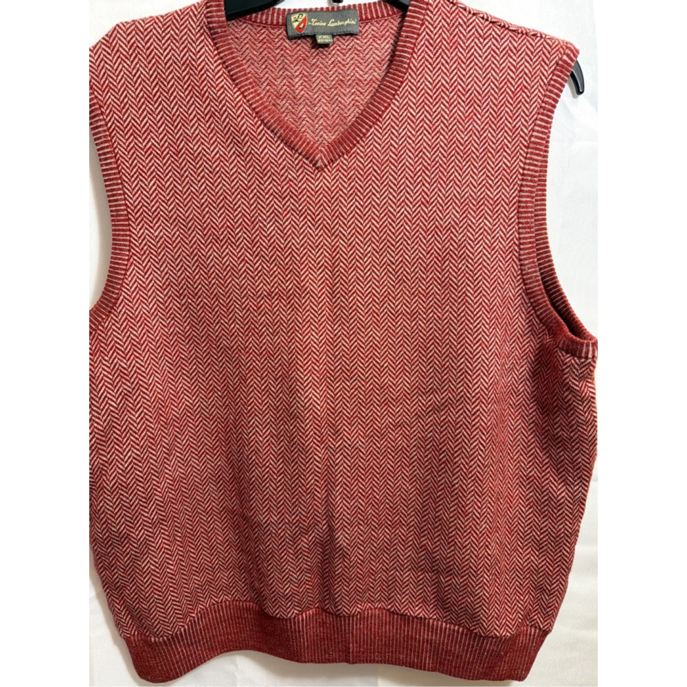 Tonino Lamborghini Red Herringbone Sweater Vest Mens XXL Italian Wool Blend